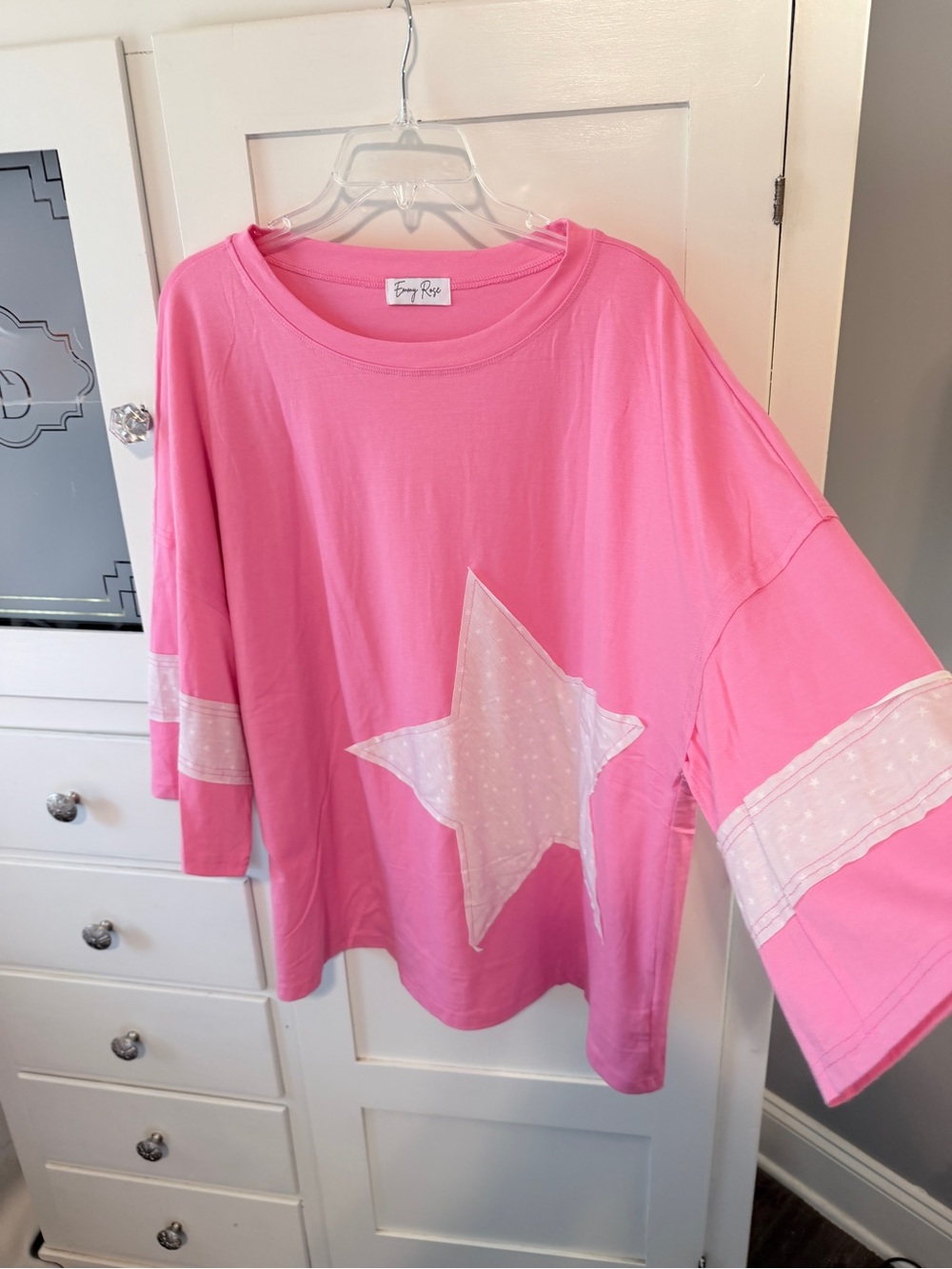Emily Rose Pink Short Sleeve Tee with White Star Appliqué